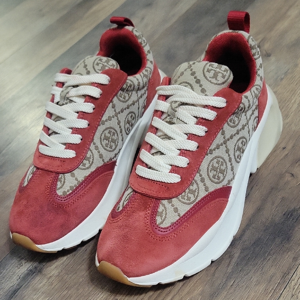 Tory Burch Red and Beige Patterned Sneakers